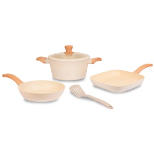 imagen de Set De Batería Carol 5 Piezas Con Espátula De Nylon Línea Granito Beige