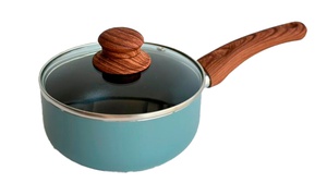 imagen de Cacerola 16 Cm Tapa Vidrio Y Mango Simil Madera Carol Areia Color Azulino