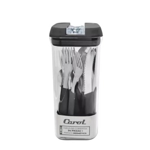 imagen de Juego De Cubiertos 24 Piezas Con Frasco Hermético 1,4 Lt Color Negro Carol